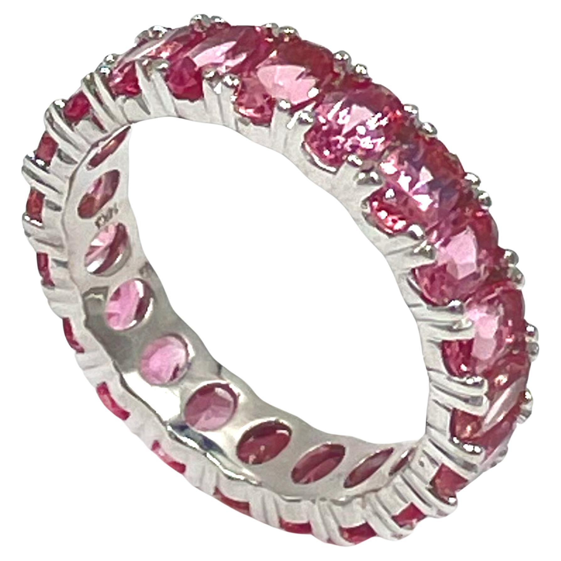 14K White Gold Oval Shape Pink Tourmaline Eternity Ring - 4.21 carats For Sale