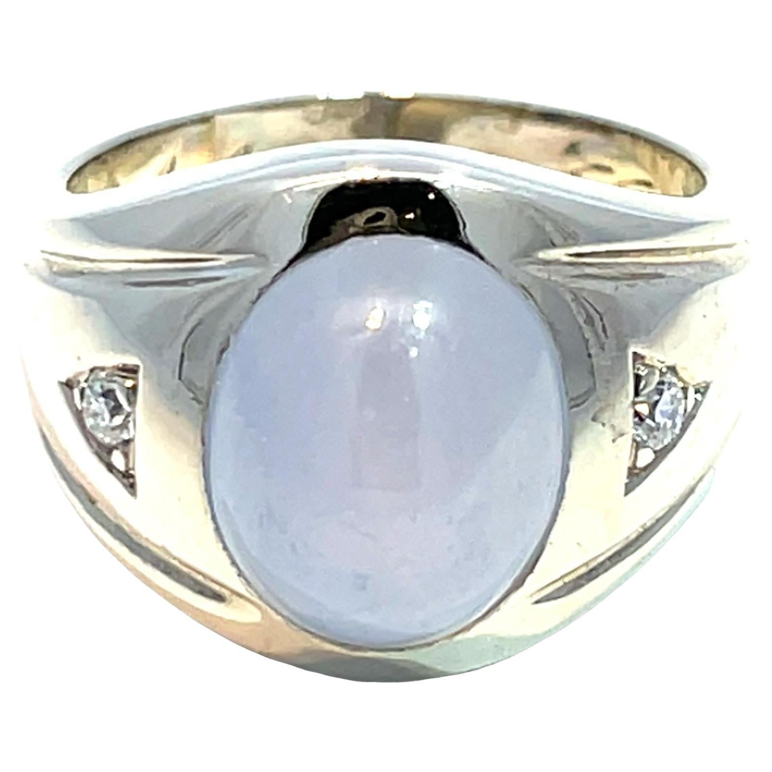 14k White Gold Oval Star Sapphire 
Diamond Ring For Sale