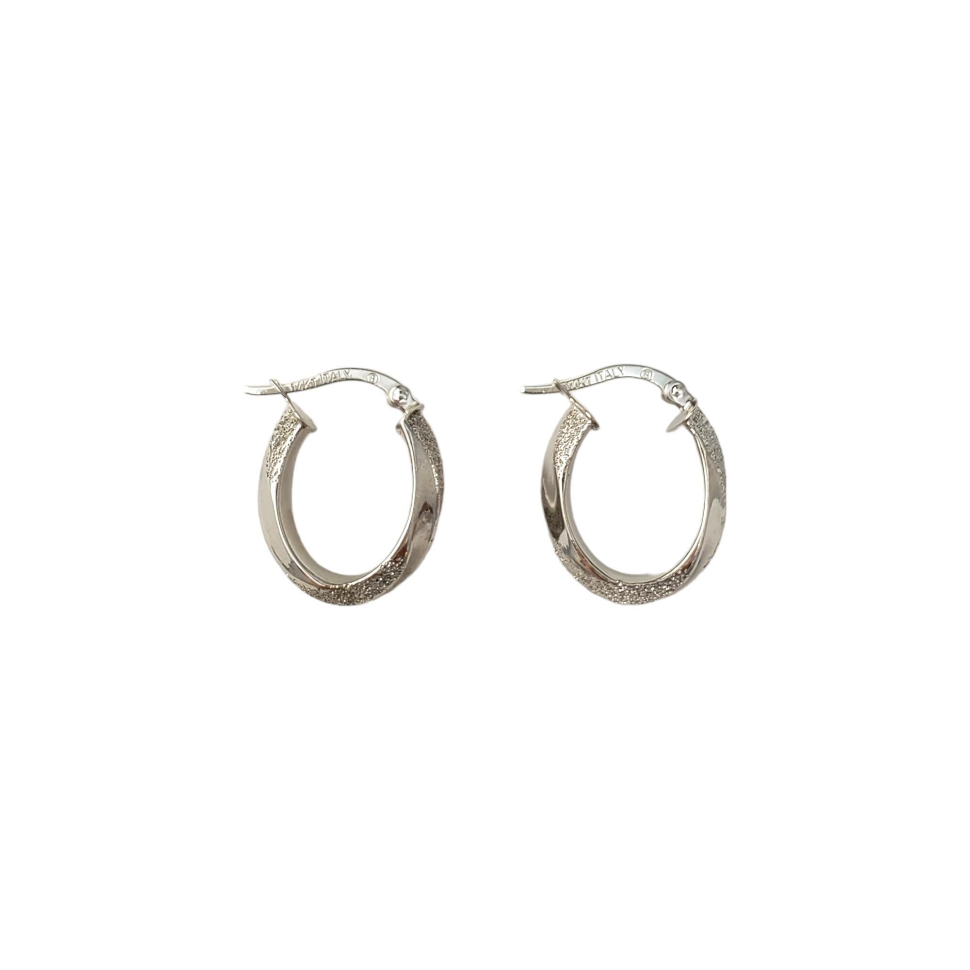 Women's 14K White Gold Oval Textured Hoop Earrings #16562 For Sale