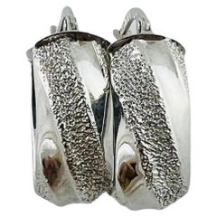 14K White Gold Oval Textured Hoop Earrings #16562