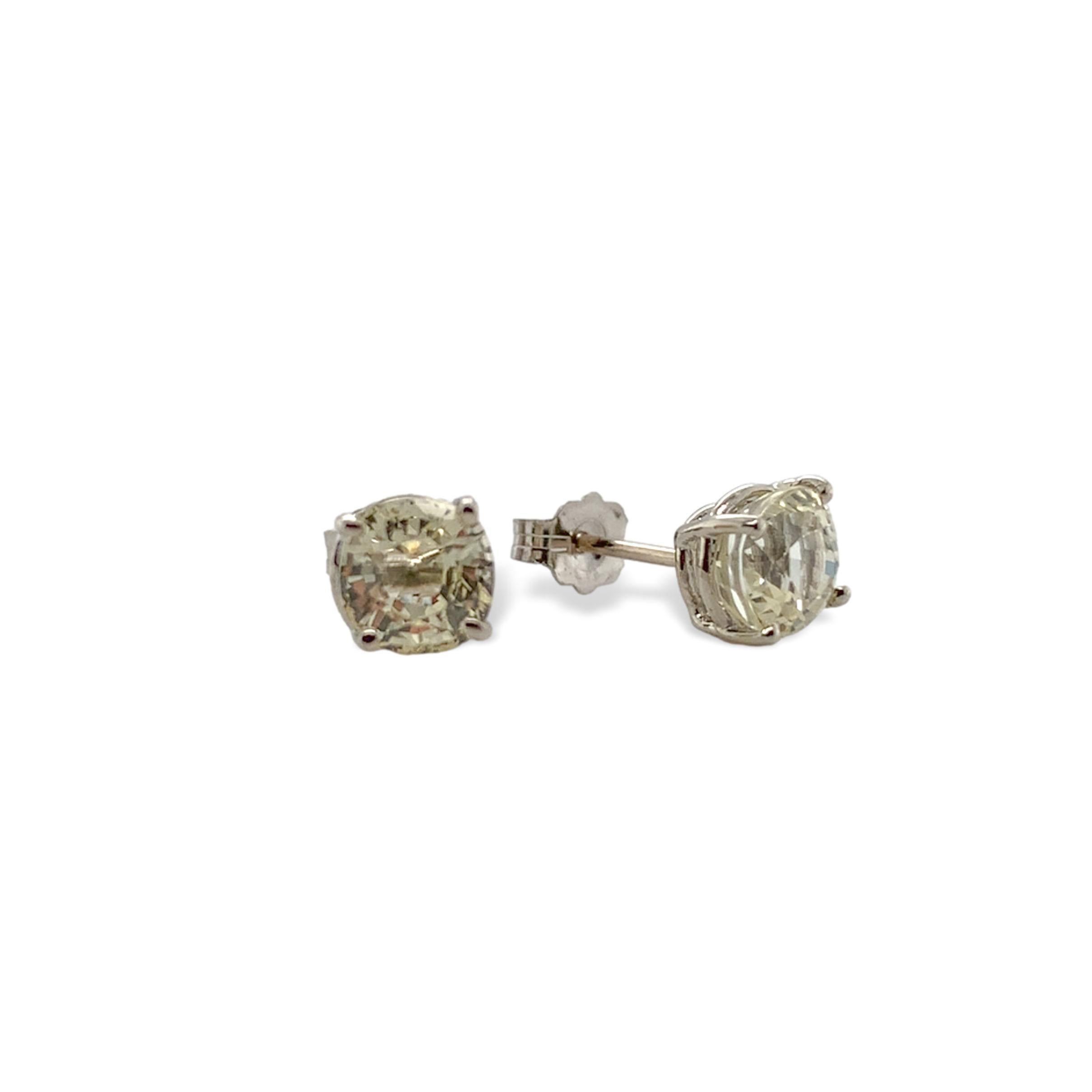 Brilliant Cut 14K White Gold Pale Yellow Sapphire Stud Earrings Natural Unheated For Sale