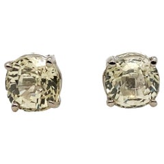14K White Gold Pale Yellow Sapphire Stud Earrings Natural Unheated