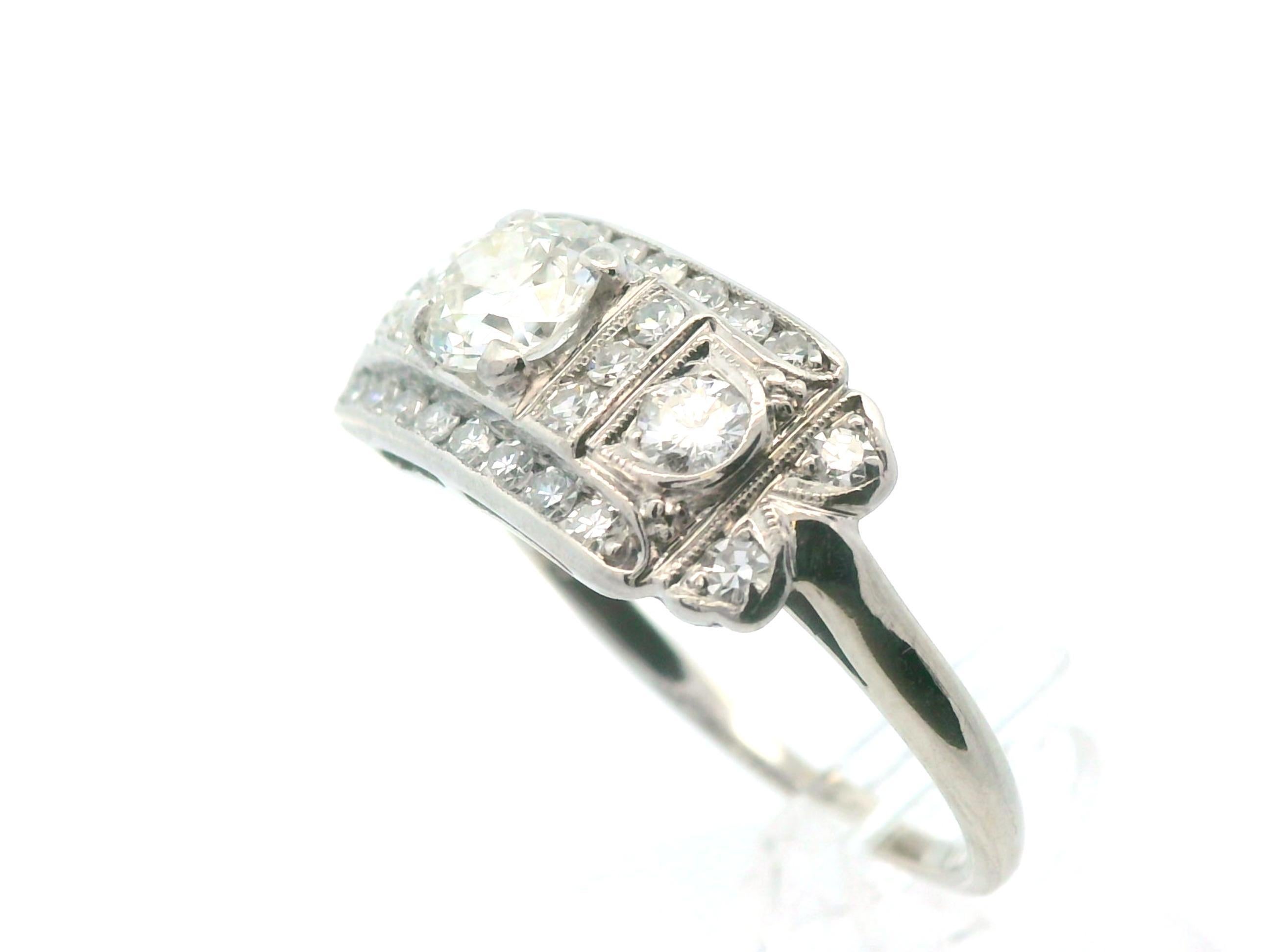 Anello con diamante vintage in oro bianco 14k e palladio in vendita 5