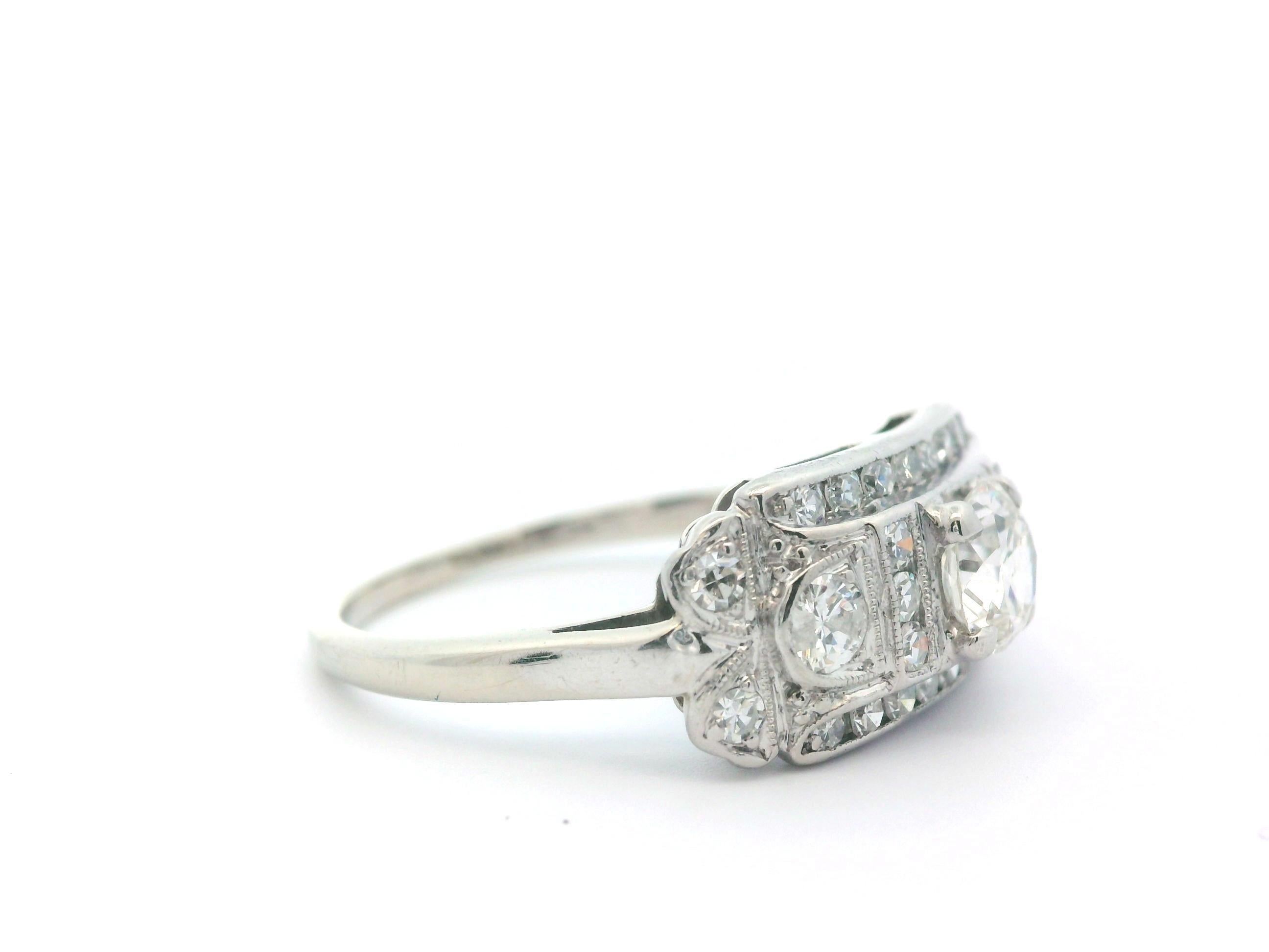 Anello con diamante vintage in oro bianco 14k e palladio In condizioni buone in vendita a Lexington, KY