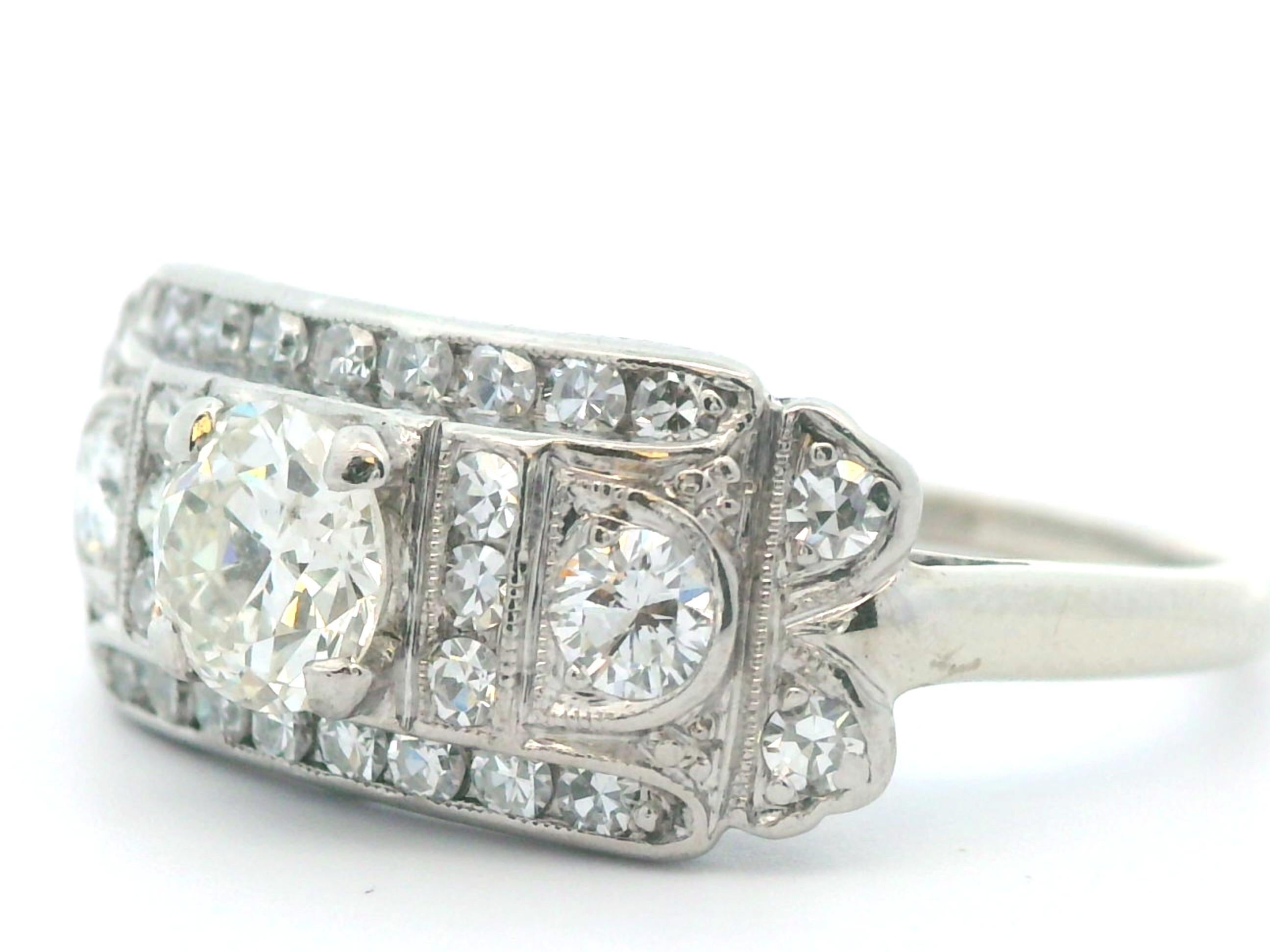 Donna Anello con diamante vintage in oro bianco 14k e palladio in vendita