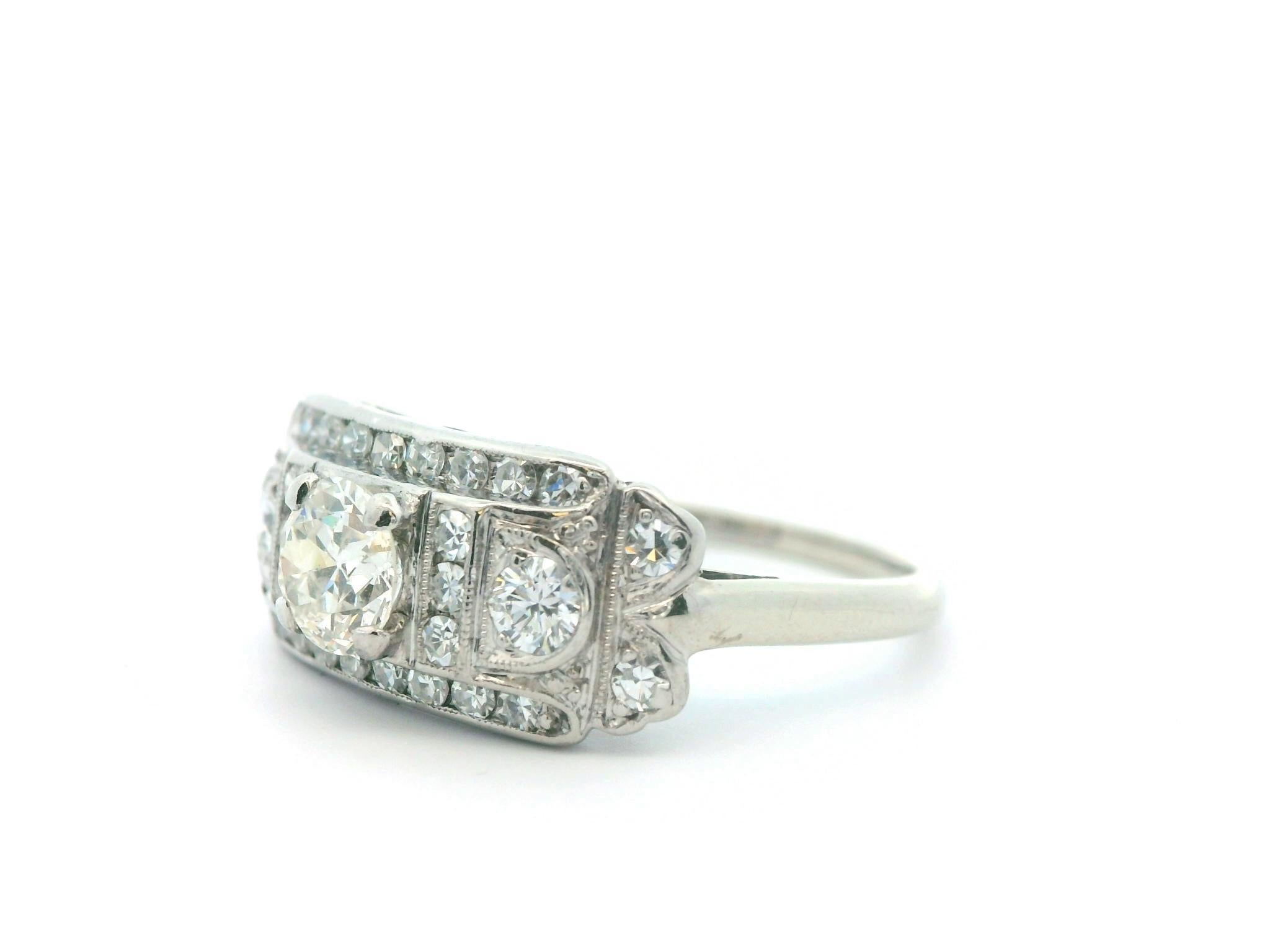 Anello con diamante vintage in oro bianco 14k e palladio in vendita 1