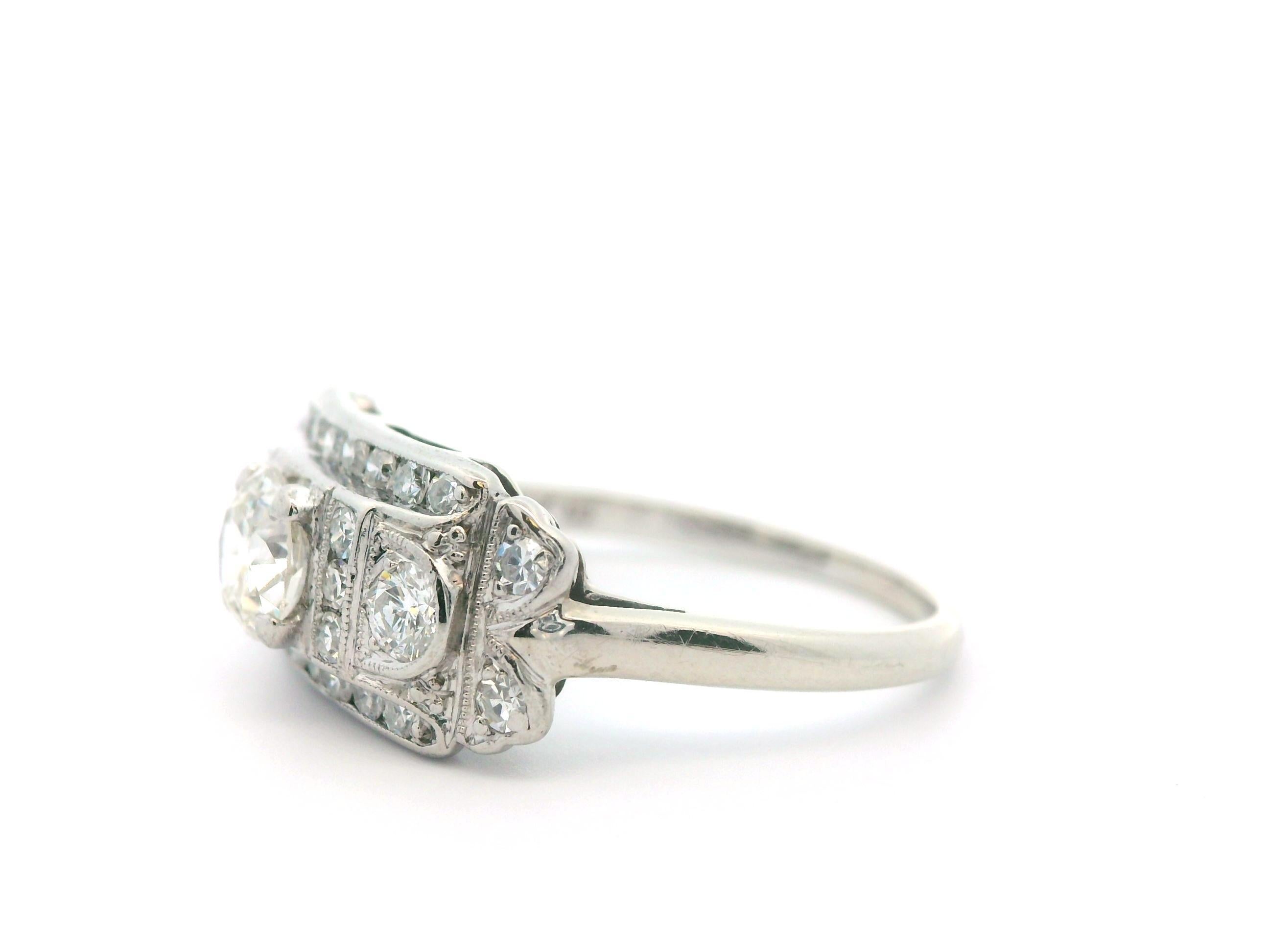 Anello con diamante vintage in oro bianco 14k e palladio in vendita 2