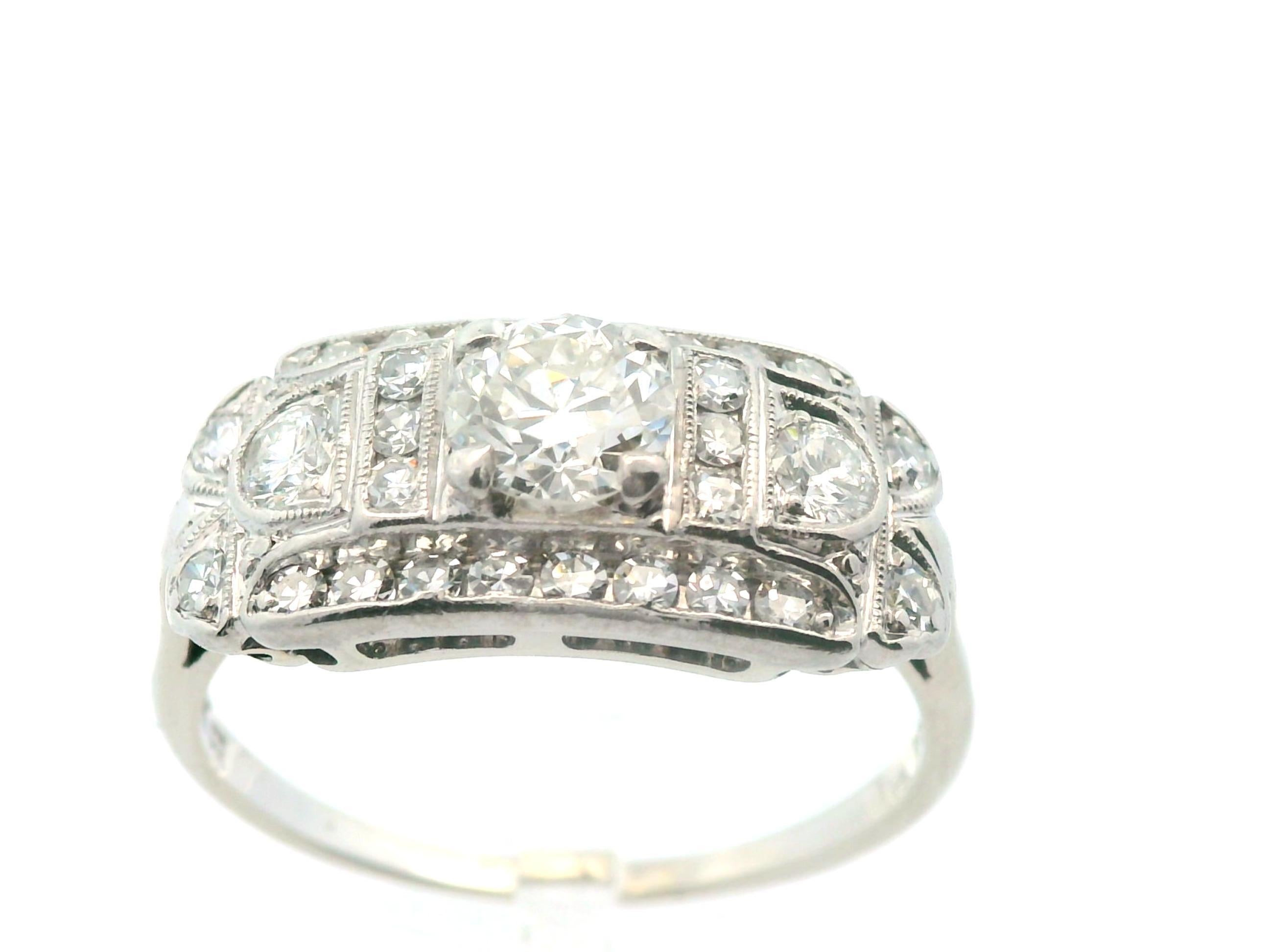 Anello con diamante vintage in oro bianco 14k e palladio in vendita 4