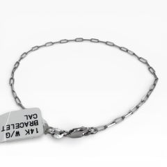 14k White Gold Paper Clip Bracelet, Unisex, 7.25 Inches, New