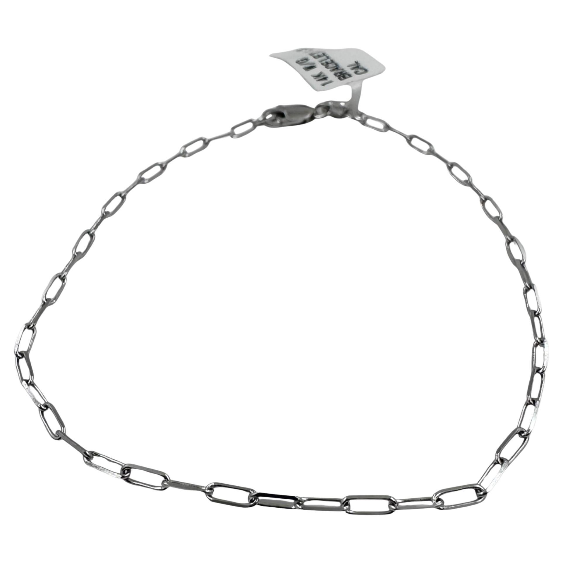 14k White Gold Paper Clip Bracelet, Unisex, 7.25 Inches, New
