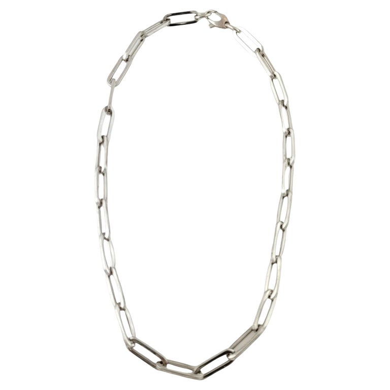 14K White Gold Paperclip Chain Necklace For Sale at 1stDibs
