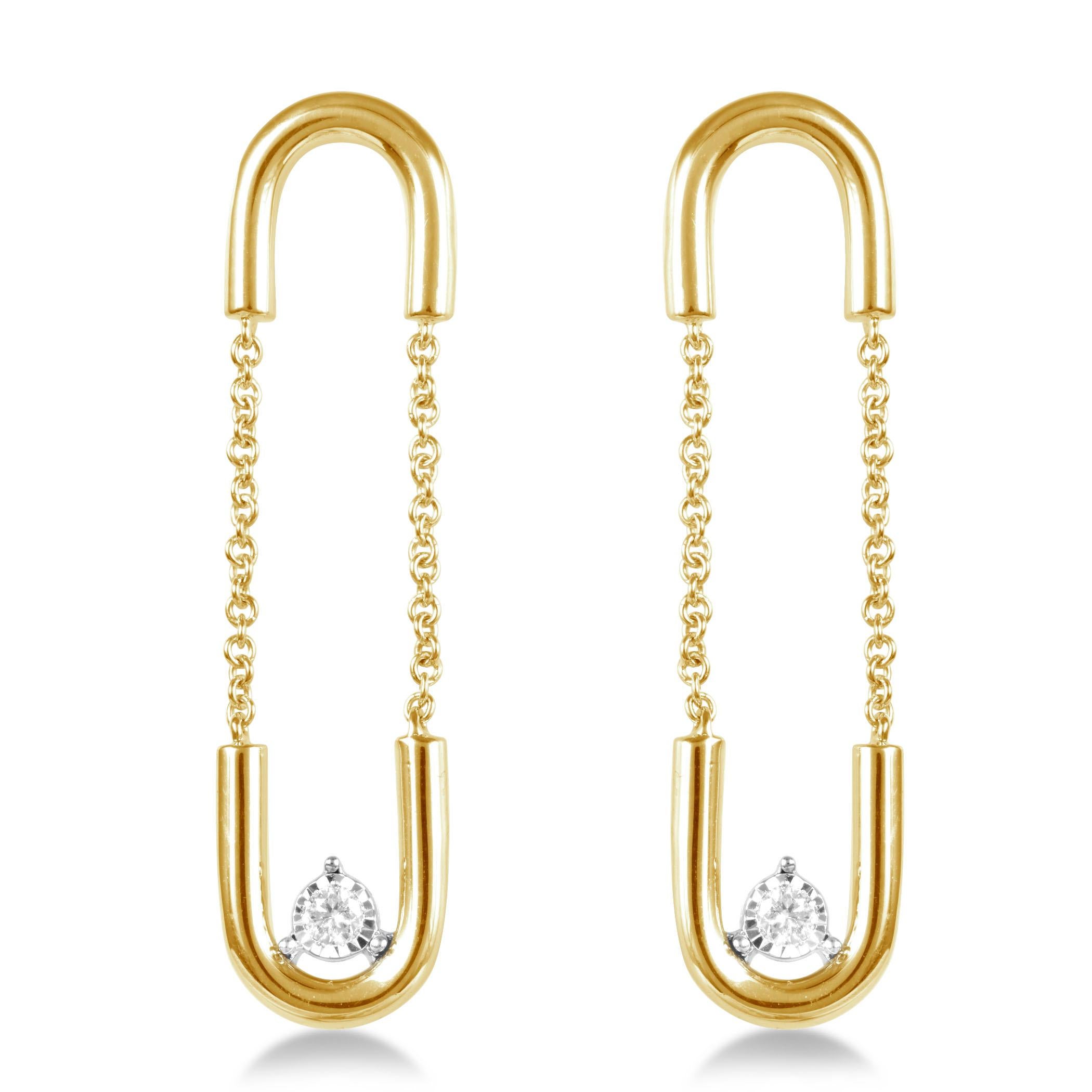 14 Karat Weißgold Papierclip-Ohrringe mit baumelnden Diamanten im Zustand „Neu“ in New York, NY