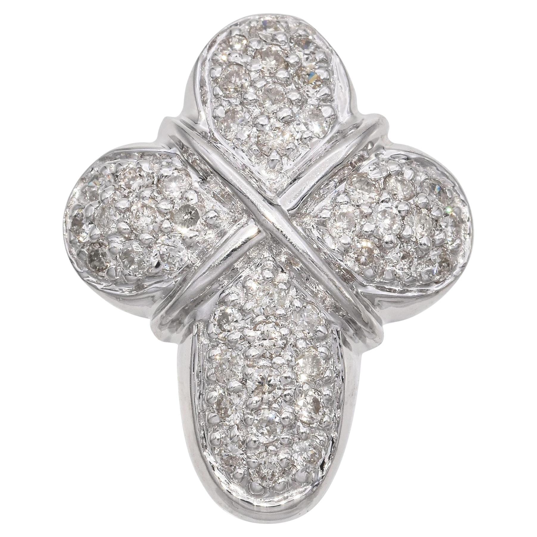 14K White Gold Pavé 0.69 TCW Diamond Cross Slider Pendant