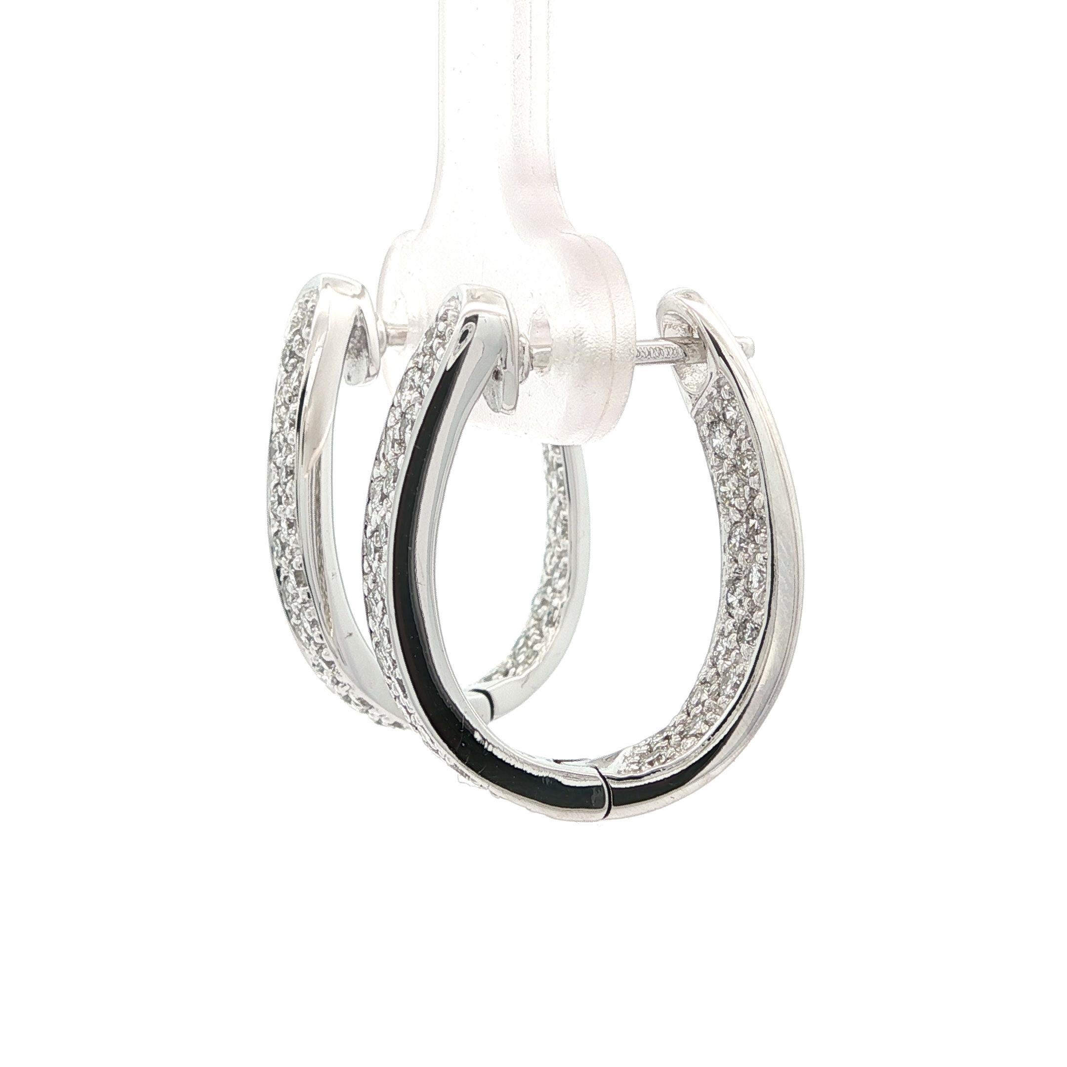 Pendientes de aro curvado con bisagra de oro blanco de 14k con pavé de diamantes de 0,70 ctw In & Out en venta 5