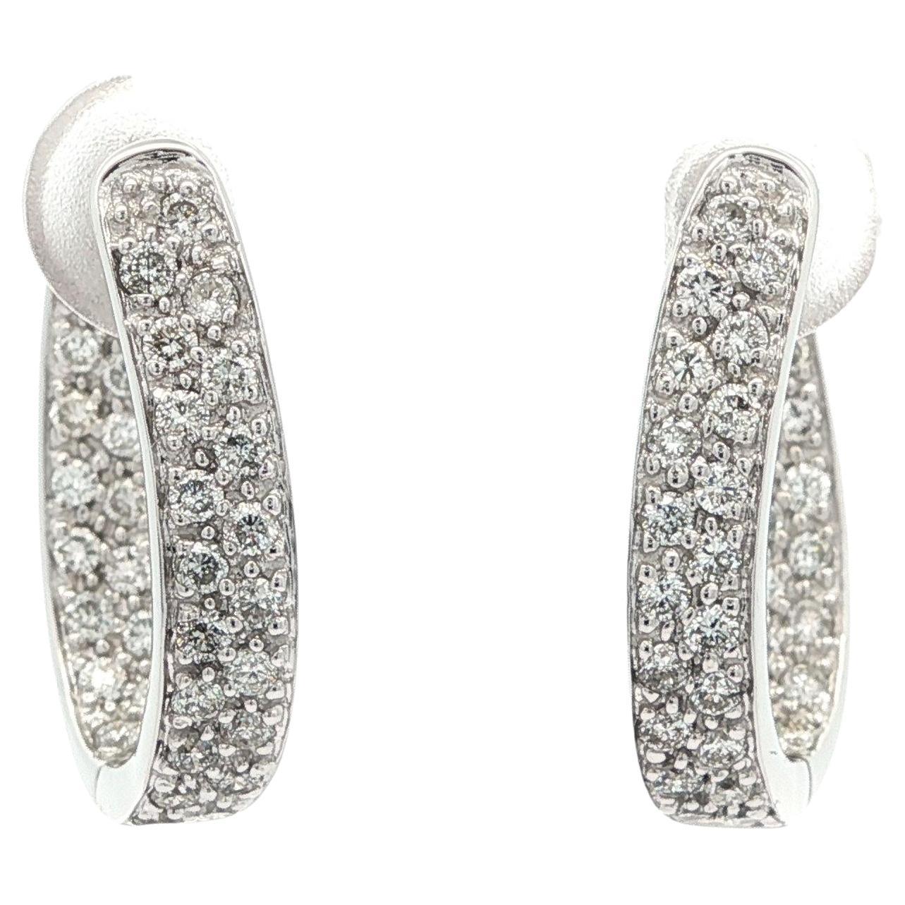 14k Weißgold Pave 0,70ctw Diamant In & Out gebogene Scharnierreifen Ohrringe