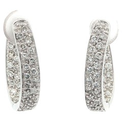 Boucles d'oreilles en or blanc 14k Pave 0.70ctw Diamond In & Out Curved Hinged Hoop Ears