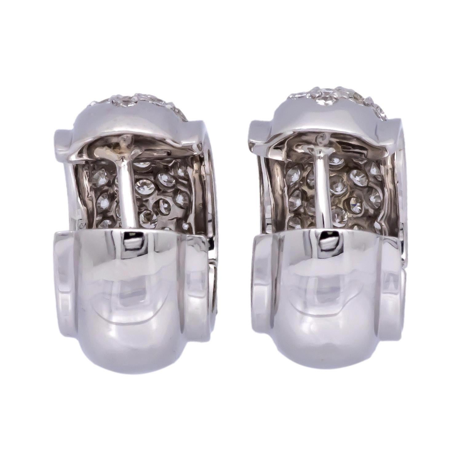 Brilliant Cut 14K White Gold Pave 1.20ct Round Diamond Huggie Earrings For Sale