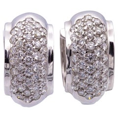 14K White Gold Pave 1.20ct Round Diamond Huggie Earrings