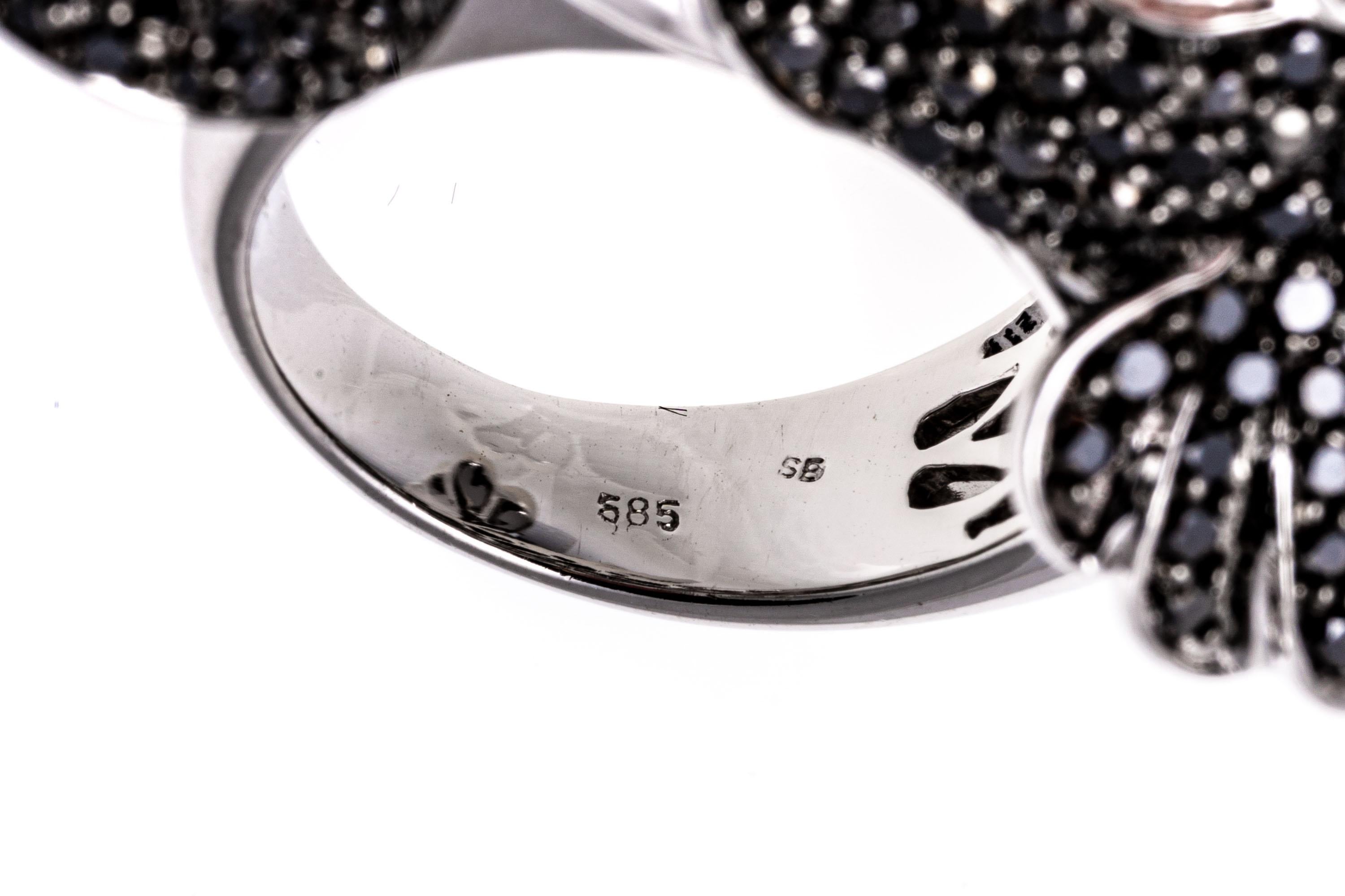 Women's 14k White Gold Pave Black Diamond Elephant Head Ring, App. 2.01 TCW For Sale