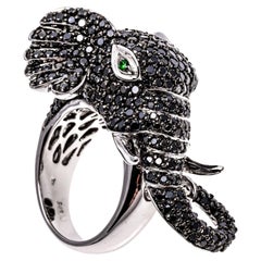 14k White Gold Pave Black Diamond Elephant Head Ring, App. 2.01 TCW