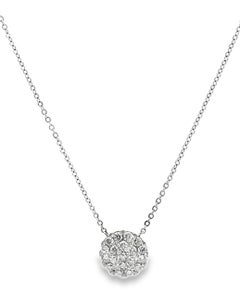 14K White Gold Pave Circle Pave Diamond 0.80 Ct Necklace with Adjustable Length