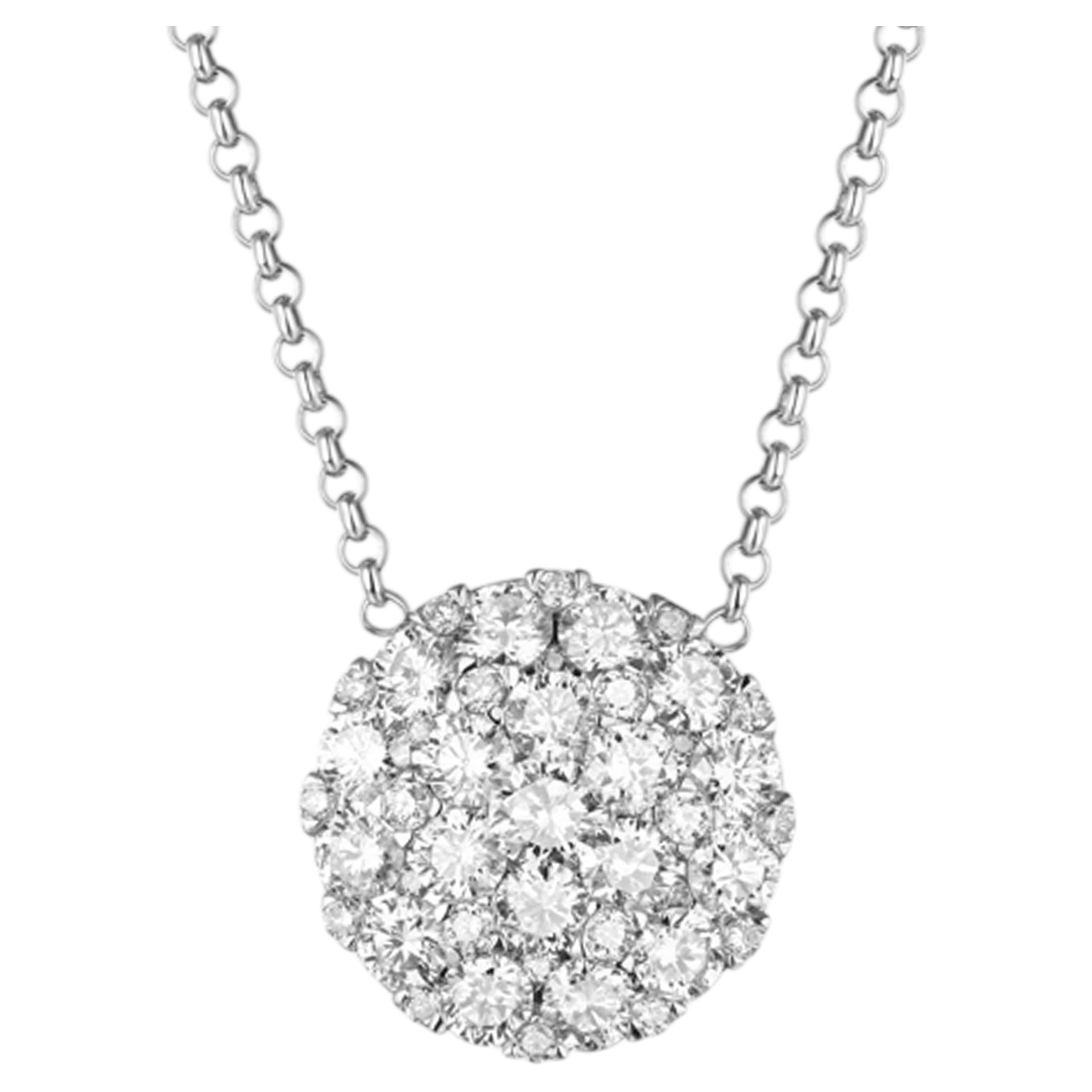 Collar de oro blanco de 14 quilates con diamantes 0,80 ct en forma de círculo con pavé y longitud ajustable