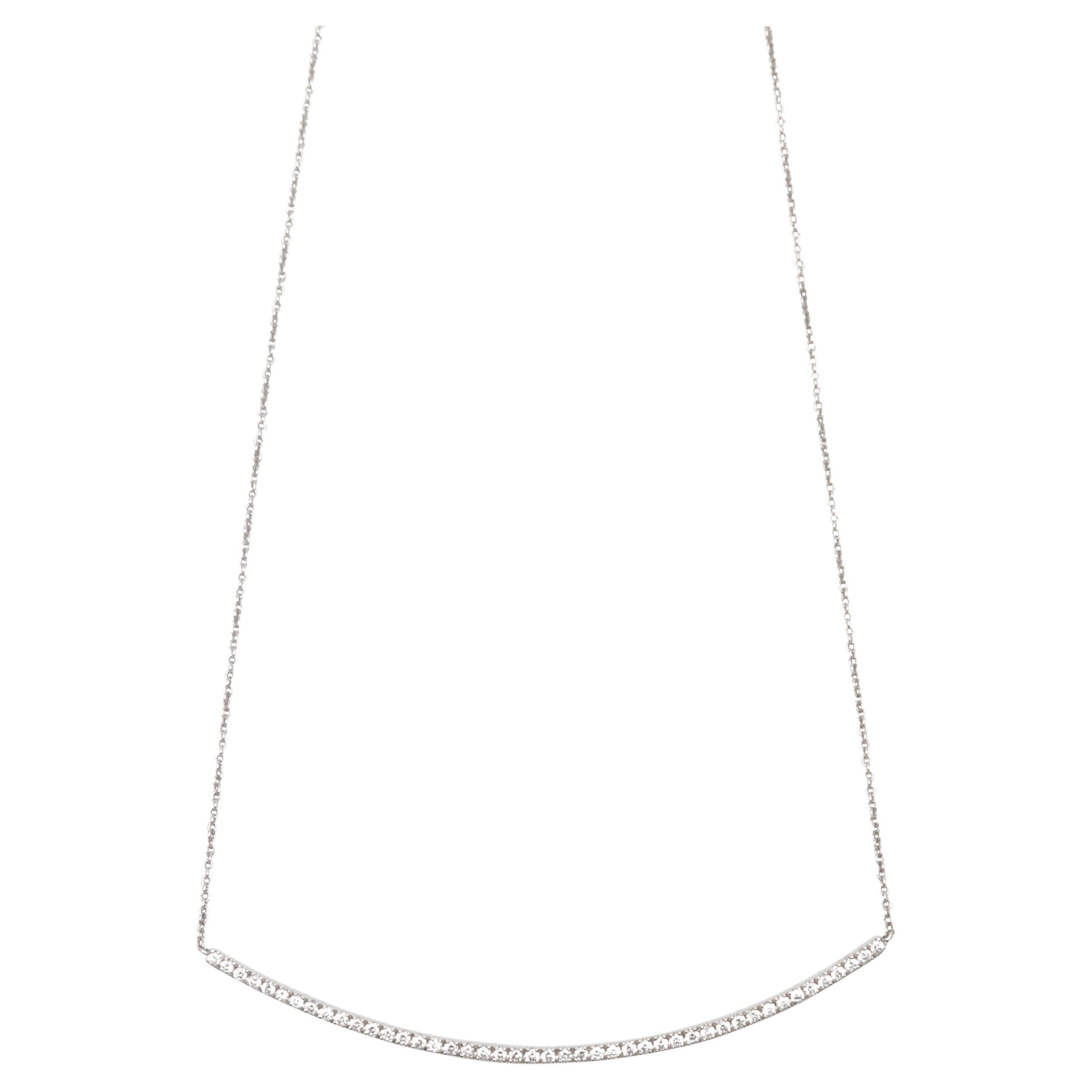 14K White Gold & Pave Diamond Bar Necklace