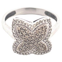 14K White Gold Pave Diamond Clover Ring