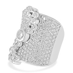 14k White Gold Pave Diamond Concave Cigar Band with Cascading Bezel Set Diamonds