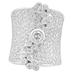 14k White Gold Pave Diamond Concave Cigar Band with Cascading Bezel Set Diamonds