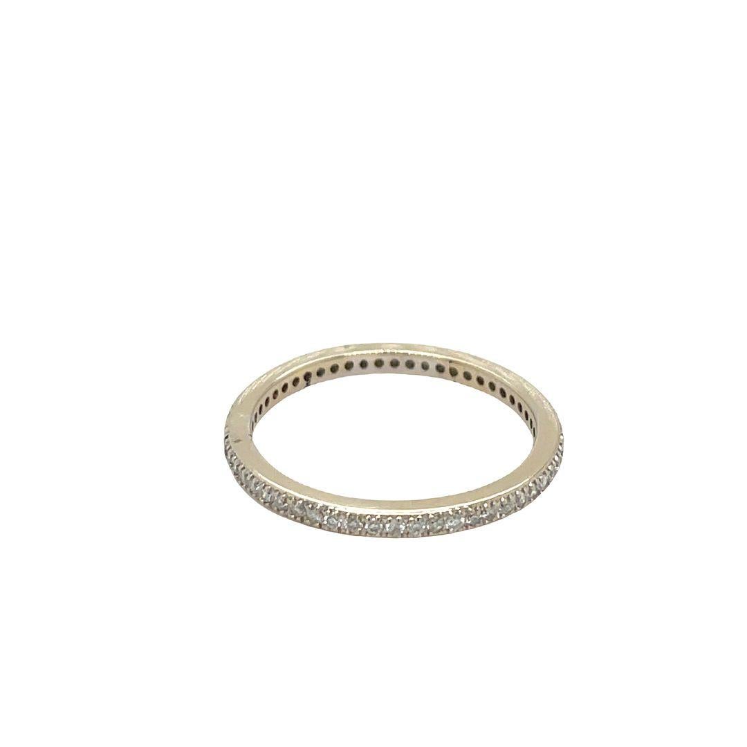 Round Cut 14K White Gold Pave Diamond Eternity Band For Sale