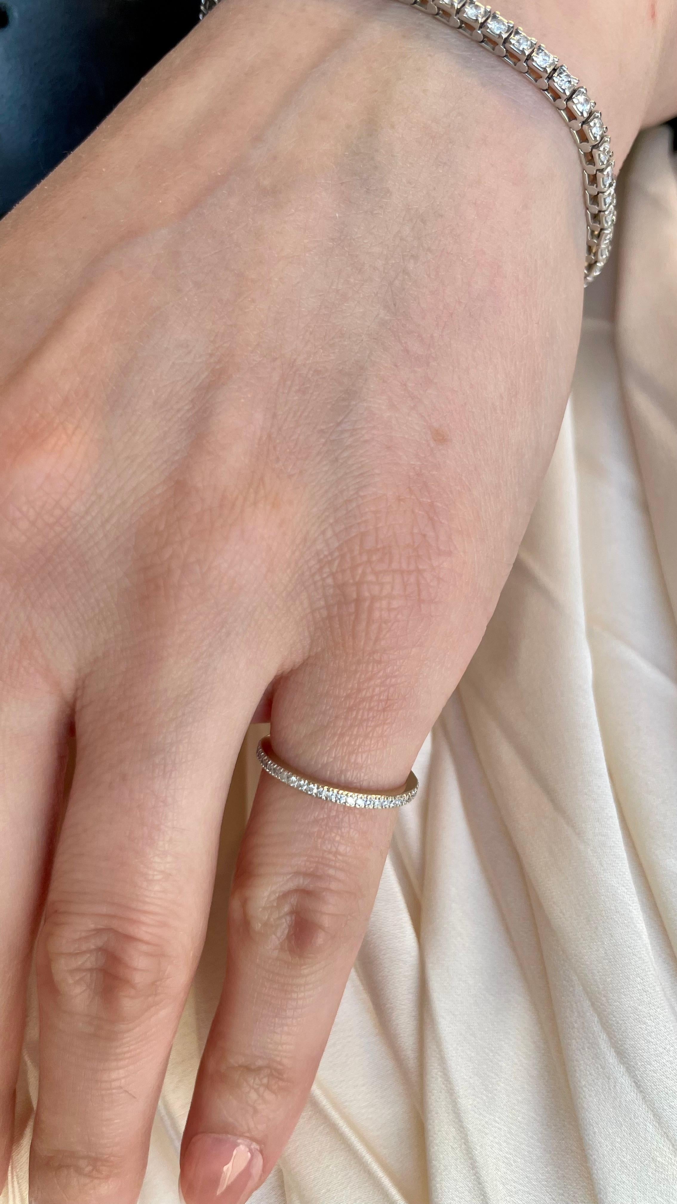 Women's or Men's 14K White Gold Pave Diamond Eternity Band For Sale