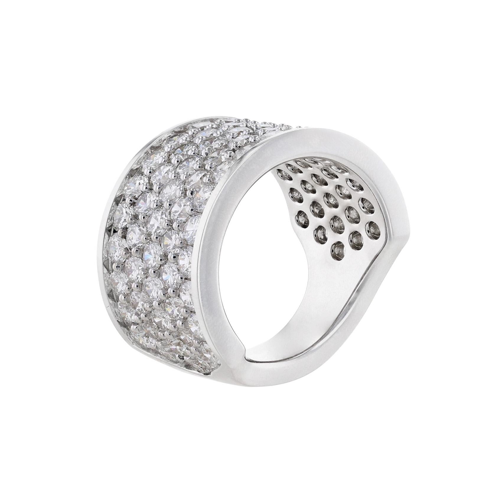 Modern 14K White Gold Pave' Diamond Half Dome Ring, 9.44 Carat For Sale