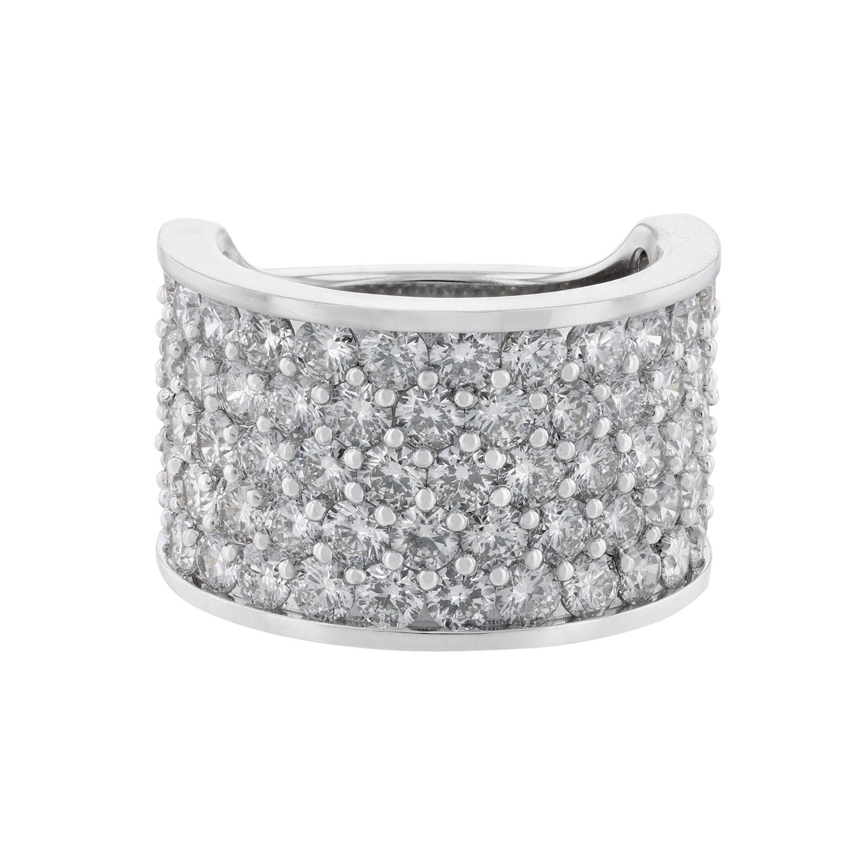 Round Cut 14K White Gold Pave' Diamond Half Dome Ring, 9.44 Carat For Sale
