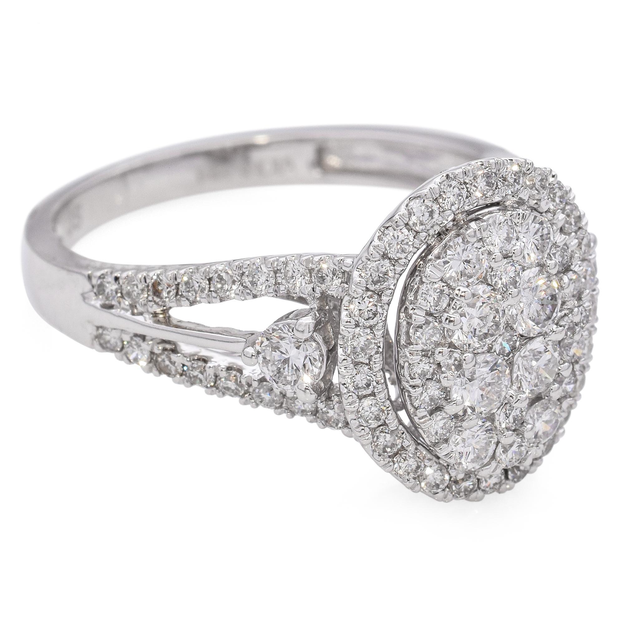Donna Anello aureola con pavé di diamanti in oro bianco 14K in vendita