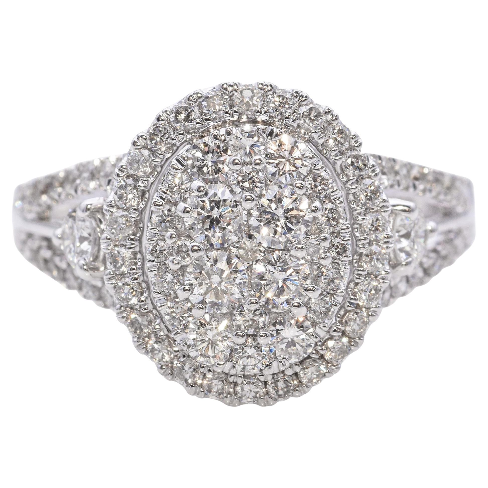 14K White Gold Pavé Diamond Halo Ring