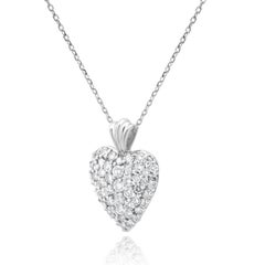 14K White Gold Pave Diamond Heart Pendant Necklace 18.0"