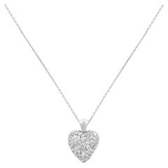 14K White Gold Pave Diamond Heart Pendant Necklace 18.0"