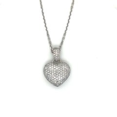 14K White Gold Pavé Diamond Heart Pendant Necklace