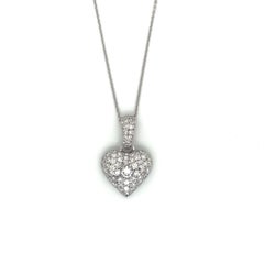 14K White Gold Pave Diamond Heart Pendant Necklace