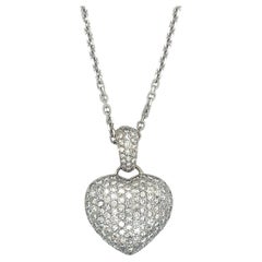 14K White Gold Pavé Diamond Heart Pendant Necklace