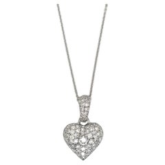 14K White Gold Pave Diamond Heart Pendant Necklace