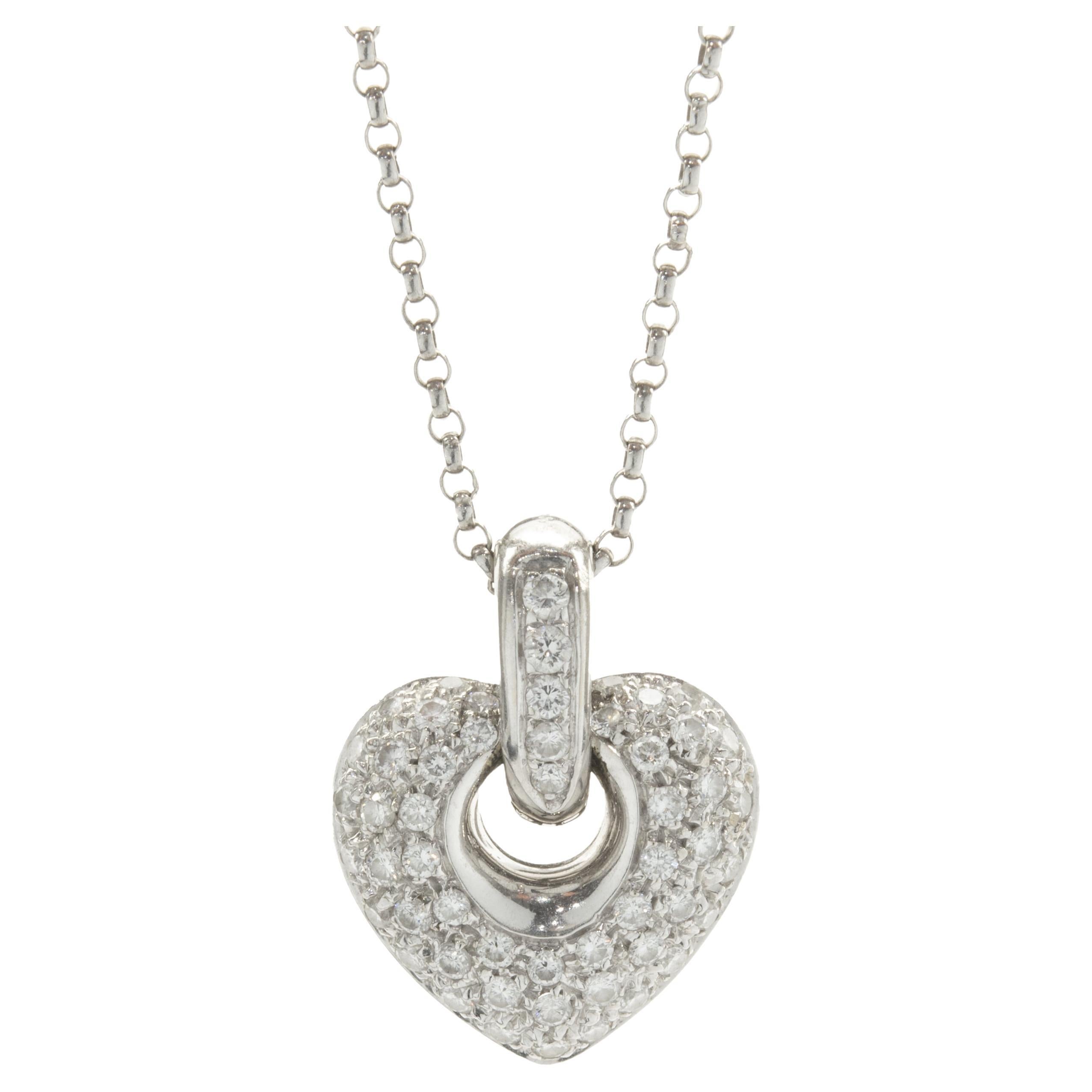 14k White Gold Pave Diamond Heart Pendant Necklace