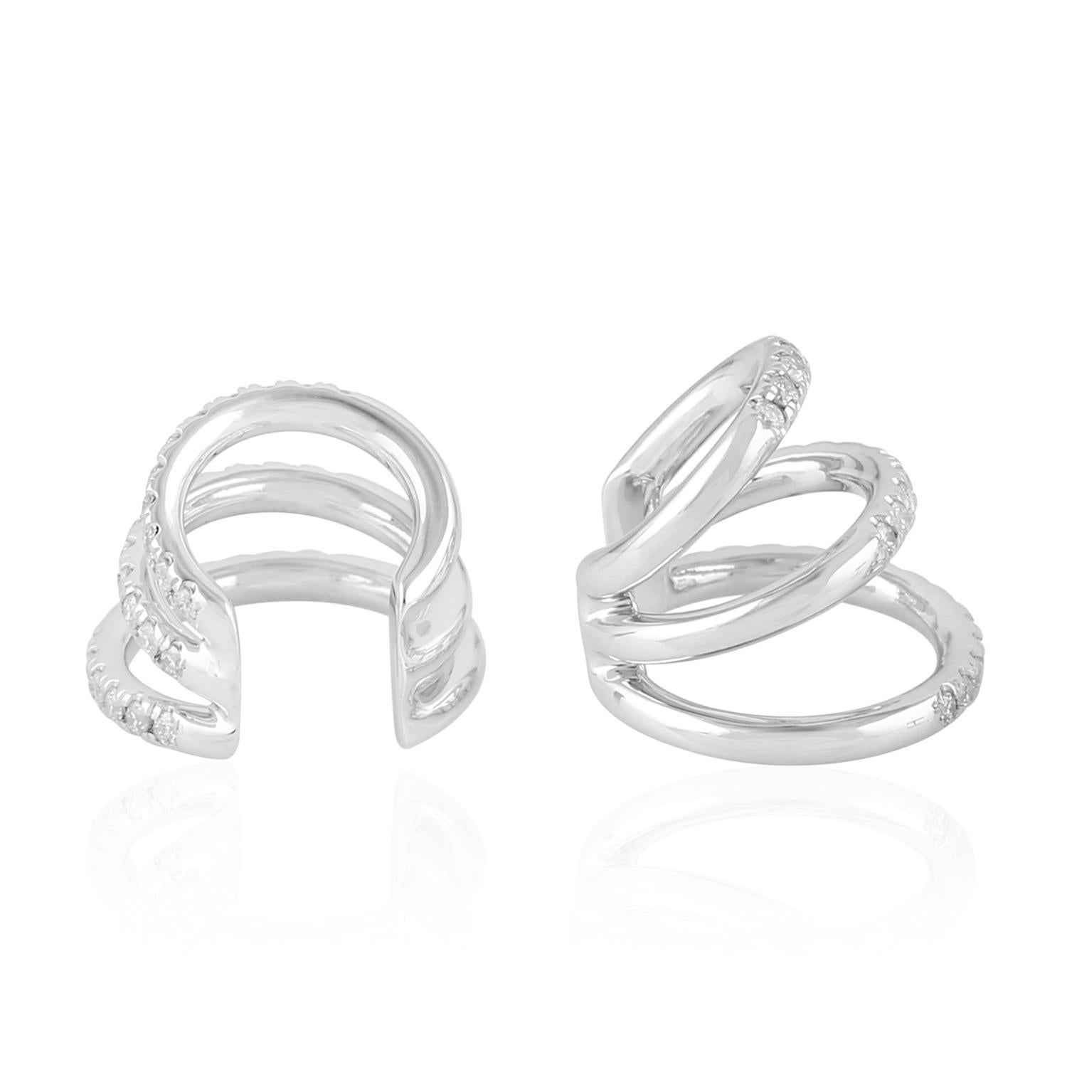 14k Weißgold Pavé-Diamant-Creolen-Ohrringe (Gemischter Schliff)