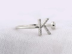 14K White Gold Pave Diamond Initial "K" Open Bypass Ring