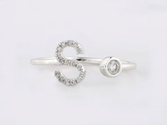 14K White Gold Pave Diamond Initial "S" Open Bypass Ring