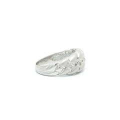 14k White Gold Pave Diamond Matte Finish Braided Basket Weave Band Ring