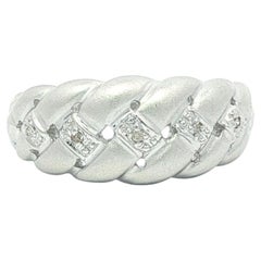 14k White Gold Pave Diamond Matte Finish Braided Basket Weave Band Ring
