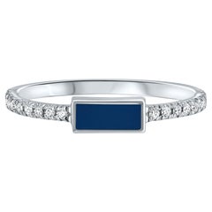 14K White Gold Pave Diamond Navy Blue Enamel Rectangle Ring, Shlomit Rogel