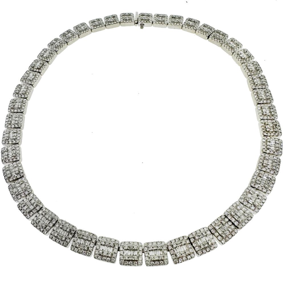 Women's or Men's 14k White Gold Pave Diamond Necklace Approx. 33CTW For Sale